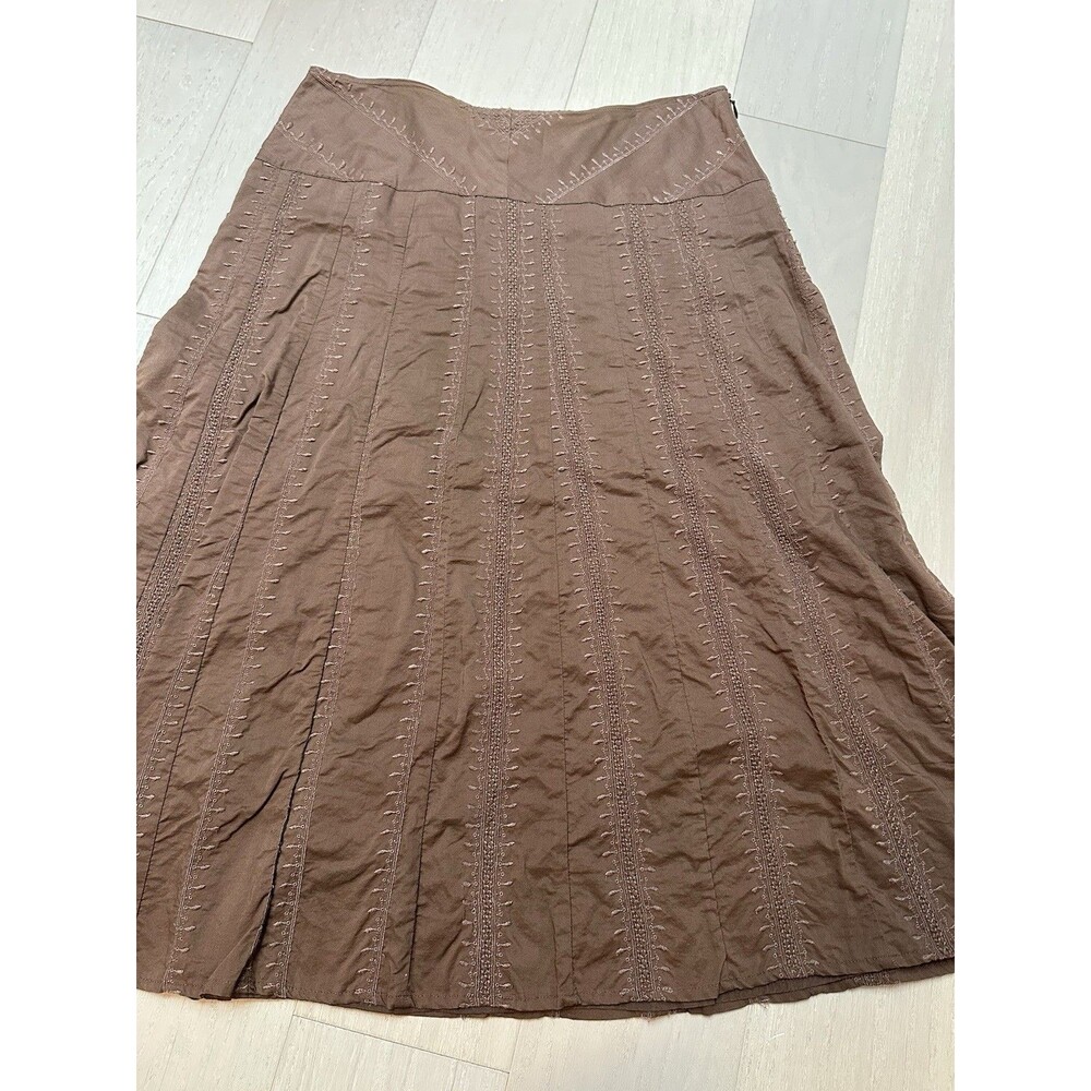 Brown Cotton Peasant Skirt Embroidered Cottage Midi Boho Summer Layer J. Jill L